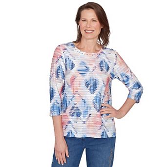 Women's Alfred Dunner Aztec Diamond Knit Top 3/4-Sleeve Blouse
