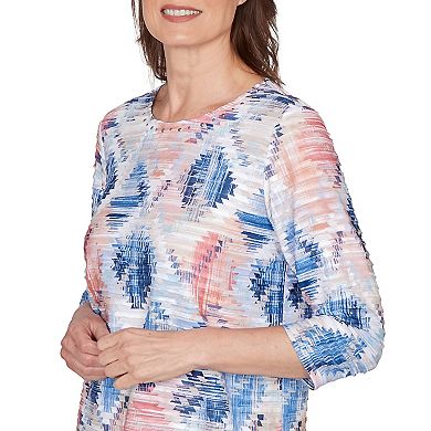 Women's Alfred Dunner Aztec Diamond Knit Top 3/4-Sleeve Blouse