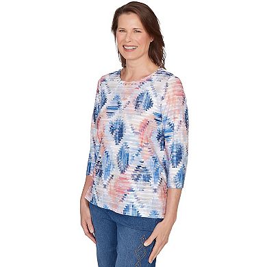 Women's Alfred Dunner Aztec Diamond Knit Top 3/4-Sleeve Blouse
