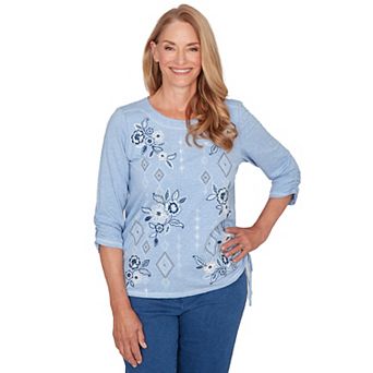 Women's Alfred Dunner Floral Diamond Embroidered Knit Top