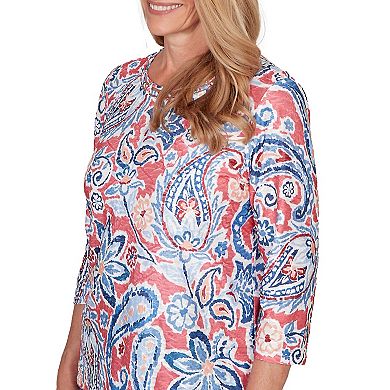Women's Alfred Dunner Embellished Paisley Floral Crew Neck Top