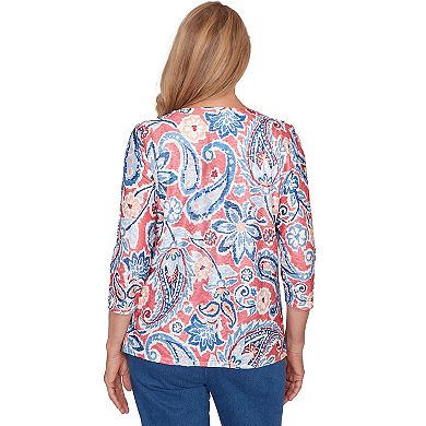 Women's Alfred Dunner Embellished Paisley Floral Crew Neck Top