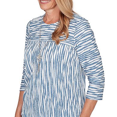 Women's Alfred Dunner Novelty Spliced Textured Top with Necklace