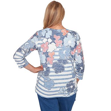 Women's Alfred Dunner Stripe Floral Split Neck Knit Top