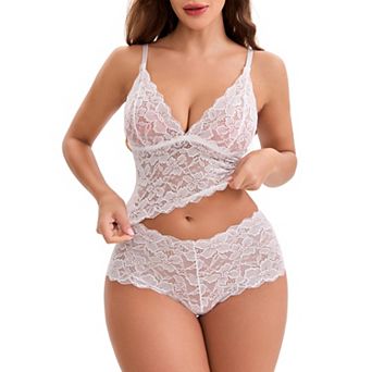 Women's Lace Lingerie Sets Adjustable Spaghetti Straps Deep V Push-Up Tank Bra High Rise Boyshorts
