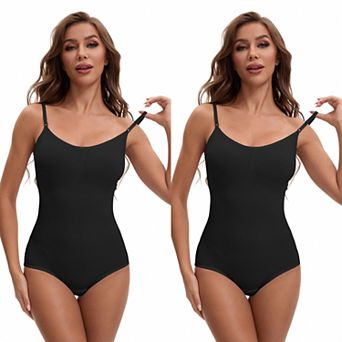 2 Packs Womens' V Neck Seamless Sleeveless Bodysuit Shapewear Tummy Control Briefs Body Shaper