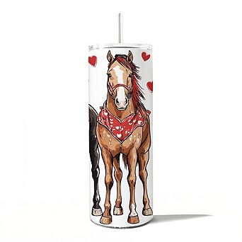 Valentine Horses Western Pattern 20oz Tumbler With Lid and Stainless Steel Straw, Travel Mug Gift