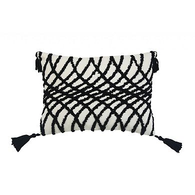 HomeRoots 13" X 18" Black and White Throw Pillow with Tassels