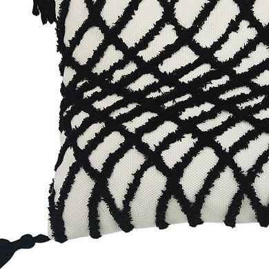 HomeRoots 13" X 18" Black and White Throw Pillow with Tassels