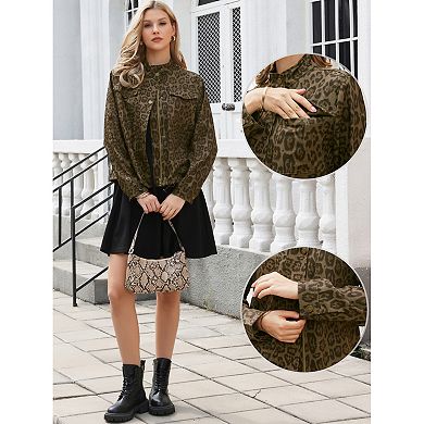 Leopard Shirt Jacket for Women Casual Lightweight Shacket Button Down Fall Jackets