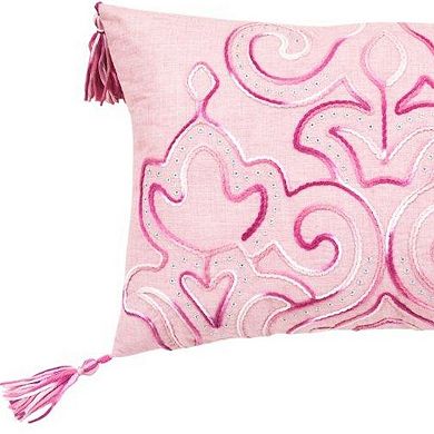 HomeRoots 13" X 20" Pink Throw Pillow with Tassels