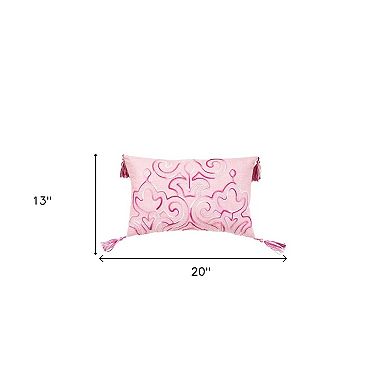 HomeRoots 13" X 20" Pink Throw Pillow with Tassels