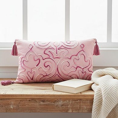 HomeRoots 13" X 20" Pink Throw Pillow with Tassels