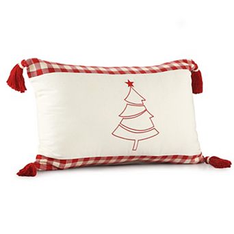 HomeRoots 16" X 24" Red and White Christmas Tree Cotton Zippered Pillow With Tassels