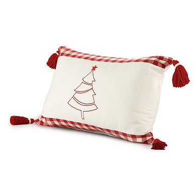 HomeRoots 16" X 24" Red and White Christmas Tree Cotton Zippered Pillow With Tassels