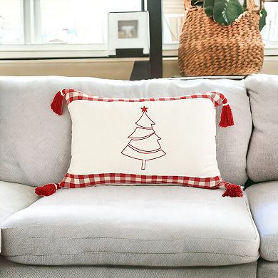 HomeRoots 16" X 24" Red and White Christmas Tree Cotton Zippered Pillow With Tassels