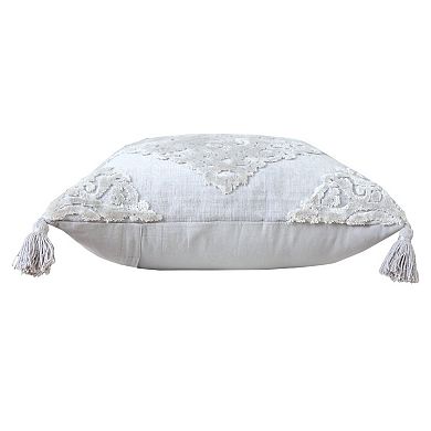 HomeRoots 18" Silver And Gray Medallion Viscose Throw Pillow Cover with Tassels