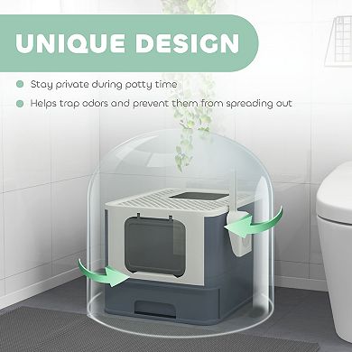 PawHut Cat Litter Box with Lid & Scoop for Large Cats,