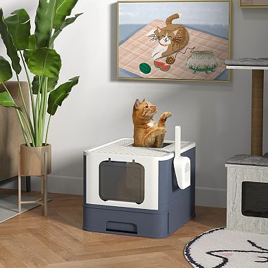 PawHut Cat Litter Box with Lid & Scoop for Large Cats,