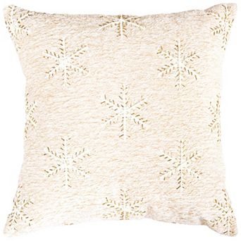 HomeRoots 20" Natural And Gold Snowflakes Christmas Throw Pillow With Embroidery