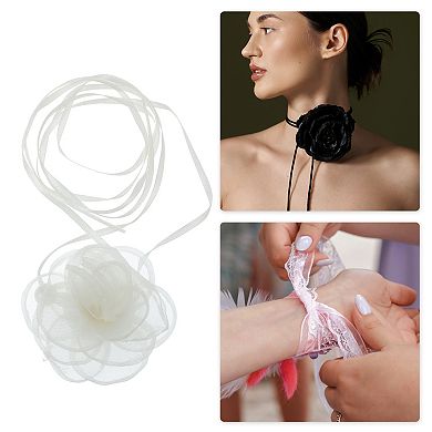 Pearl Satin Rose Tie Choker Necklace 1 Pc