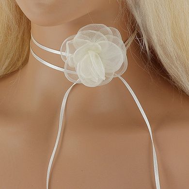 Pearl Satin Rose Tie Choker Necklace 1 Pc