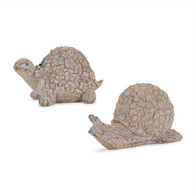 HomeRoots Set of Two Brown Polyresin Snail And Turtle Tabletop Sculptures