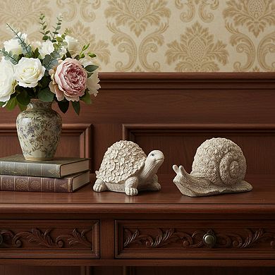 HomeRoots Set of Two Brown Polyresin Snail And Turtle Tabletop Sculptures