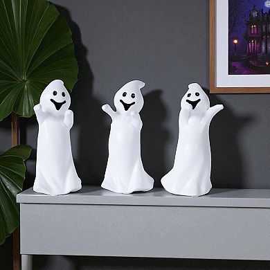 HomeRoots Set of Three White Polyresin Halloween Ghost Figurines