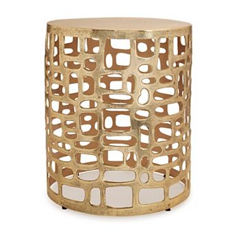 HomeRoots 19" Gold Modern Abstract Cut Out Round Drum End Table