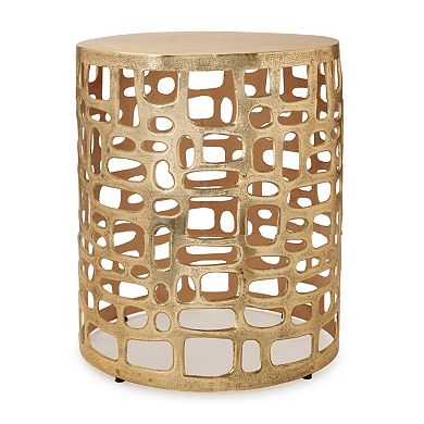 HomeRoots 19" Gold Modern Abstract Cut Out Round Drum End Table