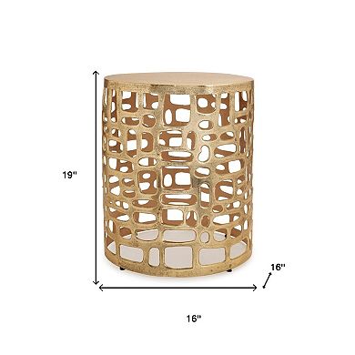 HomeRoots 19" Gold Modern Abstract Cut Out Round Drum End Table