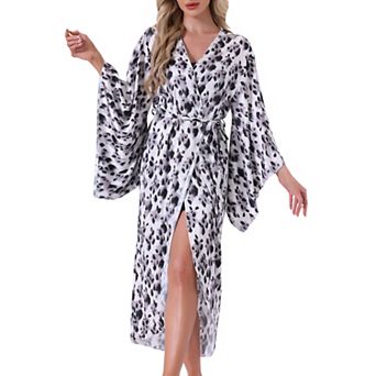 Women's Satin Long Kimono Robe Leopard Print Bridesmaid Bride Party Loungewear Pajama Robe