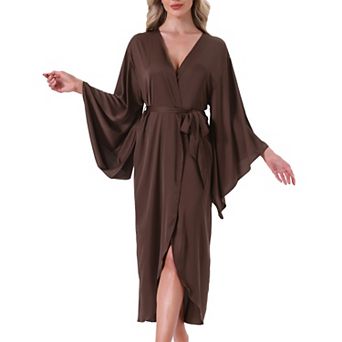 Women's Satin Long Kimono Robe Leopard Print Bridesmaid Bride Party Loungewear Pajama Robe