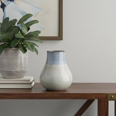 HomeRoots 10" Blue And Gray Ombre Ceramic Round Table Vase