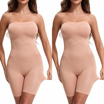 2 Packs Women's Tube Top Shapewear Bodysuits Tummy Control Hip Lifter Body Shaper Strapless MidThigh