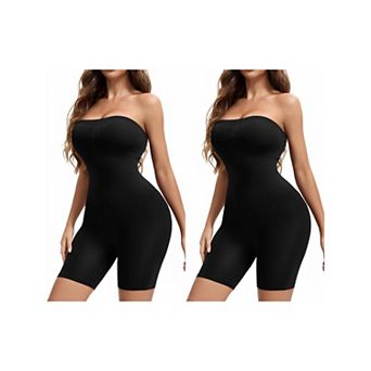 2 Packs Women's Tube Top Shapewear Bodysuits Tummy Control Hip Lifter Body Shaper Strapless MidThigh