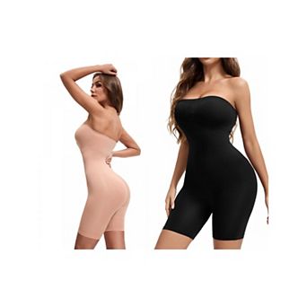 2 Packs Women's Tube Top Shapewear Bodysuits Tummy Control Hip Lifter Body Shaper Strapless MidThigh