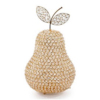 HomeRoots 18" Gold Aluminum And Faux Crystal Decorative Pear