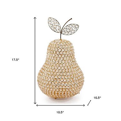HomeRoots 18" Gold Aluminum And Faux Crystal Decorative Pear