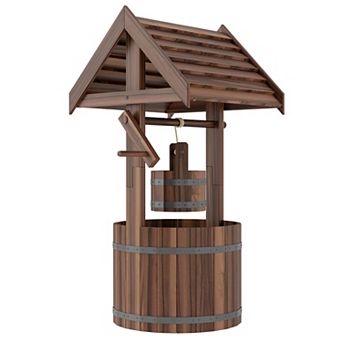 Outsunny Wishing Well Planter with Bucket, Wooden Wishing Well,