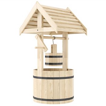 Outsunny Wishing Well Planter with Bucket, Wooden Wishing Well,