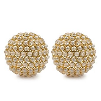 HomeRoots Set of Two 5" Gold Clear And Ivory Metal Faux Crystal And Pearl Decorative Orbs