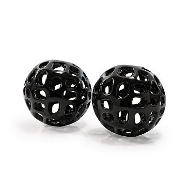 HomeRoots Set of Two Black Aluminum Hand Painted Decorative Orbs