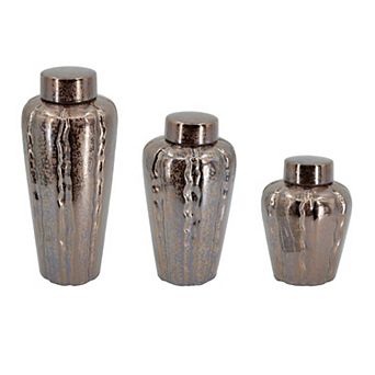 HomeRoots Set of Three Bronze And Silver Ceramic Urn Ginger Jars