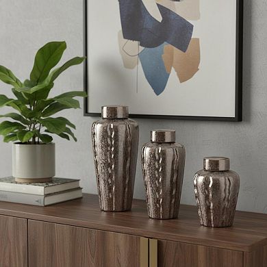 HomeRoots Set of Three Bronze And Silver Ceramic Urn Ginger Jars
