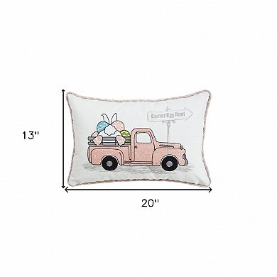 HomeRoots 13" X 20" Pink and White Easter Egg Hunt Throw Pillow