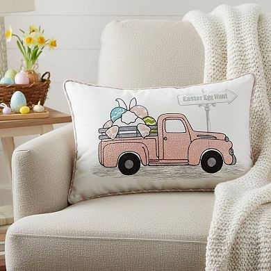 HomeRoots 13" X 20" Pink and White Easter Egg Hunt Throw Pillow