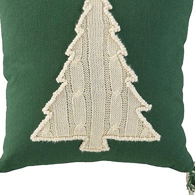 HomeRoots 18" Green And Ivory Cotton Christmas Tree Throw Pillow with Tassels