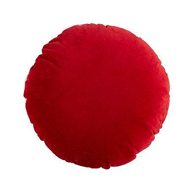 HomeRoots 16" Red And White Cotton Velvet Round Christmas Striped Throw Pillow